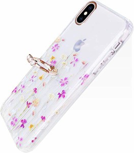 【 耐衝撃 】 iPhone XS ケース iPhone X ケース リング付き クリア 花柄 かわいい フラワー おしゃれ キャラクター 女性人気 スマホケー