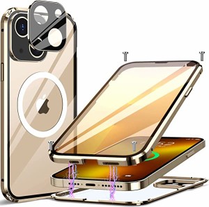 iPhone13 ケース クリア [ネジ固定式+磁気吸着] 両面強化ガラス[360°全面保護] [一体型レンズ保護]MagSafe対応ワイヤレス充電対応 アル