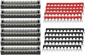 [5件セット] 600V 15A ネジ留め式端子台 組端子台 12ポジション 絶縁端子 家電製品 電子回路 機械適用 絶縁カバー付き