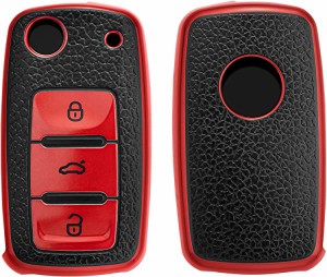 保護ケース VW Skoda Seat 3-ボタン 車のキー スマートキー TPU保護 シリコン キーカバー 車の鍵 赤色/黒色 送料無料