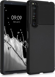 Sony Xperia 1 III ケース TPU シリコン スマホカバー 携帯 保護 衝撃吸収 カーボンデザイン...(黒色) 送料無料