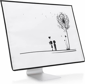 Apple iMac 24' モニターカバー 防塵カバー PC カバー ホコリよけ キーボード マウス ポケット付き タンポポの綿毛ラブデザイン...(黒色 