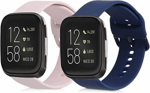 【2個セット】 Fitbit Versa/Versa Lite/Versa 2 バンド 交換ベルト シリコンバンド ソフト TPU 耐久性 紺色/アンティークピンク 送料無