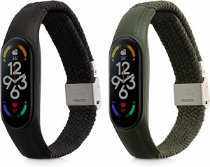 Xiaomi Mi Band 7 交換 アームバンド 2x ナイロン フィットネストラッカー 黒色/緑色...(黒色 緑色) 送料無料