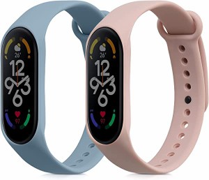 【2個セット】 Xiaomi Mi Band 7 Band 6 Band 5 バンド 交換ベルト シリコンバンド ソフト TPU 耐久性 アンティークピンク/ライトブルー 