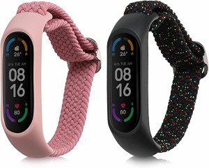 Xiaomi Mi Smart Band 6 Mi Band 6 Band 5 交換 アームバンド 2x ナイロン フィットネストラッカー 薄ピンク/黒色/緑色...(薄ピンク 黒色