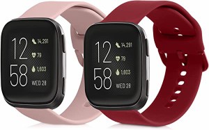 【2個セット】 Fitbit Versa/Versa Lite/Versa 2 バンド 交換ベルト シリコンバンド ソフト TPU 耐久性 ボルドールージュ/アンティークピ