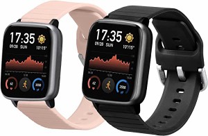 【2個セット】 Willful Fitnesstracker/Smartwatch バンド 交換ベルト シリコンバンド ソフト TPU 耐久性 黒色/アンティークピンク 送料