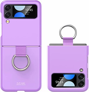 Samsung Galaxy Z Flip 4 ケース 携帯用ケースリング付き スマホカバーケース Galaxy Z Flip 4 2022用-紫 送料無料