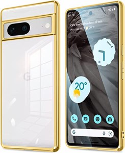 Google pixel 7 ケース クリア 透明 耐衝撃 柔軟 黄ばみ防止 薄型 液晶保護 スマホケース ソフト tpu ゴールド 背面クリア メッキ加工 カ