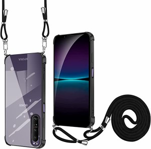 Xperia 1 IV ケース クリア エクスペリア 1 IV スマホケース 肩掛け 斜めかけ 縄掛けケース 上質 TPU メッキ加工 耐衝撃 透明 カバー ス