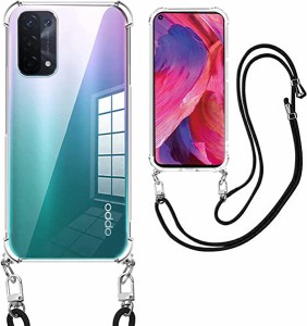 OPPO A54 ケース クリア ショルダー 耐衝撃 薄型 TPU 軽量 肩がけ 首掛け 紐付きバンパー カバー ピクセルOPPO A54 ストラップ付き スト