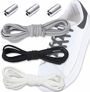 結ばない靴紐 （ブラック、ホワイト、グレー が3足） 結ばない伸縮性靴ひもくつひも が解けてイライ 脱ぎ履きが楽々 簡単取り付け 子供、