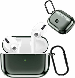 Airpods pro ケース エアーポッズ プロ カバー ソフト TPU素材 メッキ仕上げ 耐衝撃 前のLEDライトが見える 装着充電可能 カラビナ付き 