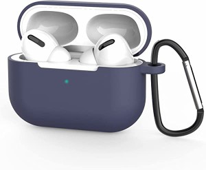 AirPods Pro ケース AirPods Pro イヤホン 液状シリコンケース 耐衝撃 LED可視 防塵 カラビナ付き ワイヤレス充電対応（AirPods Pro,ブル