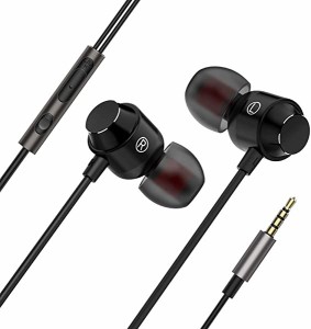 イヤホン 有線 3.5mm マイク付き HIFI音質 音量調整 重低音 リモコン付き クリア通話 高遮音性 ノイズ遮断 テレワーク/在宅勤務/会議/ウ