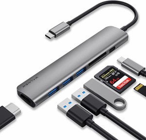 USB C ハブ MacBook Pro USB-C アダプター 7-in-1 Type-C ハブ 変換アダプター 4K USB C-HDMI出力 100W PD充電 USB3.0ポート ハブ SD/Mic