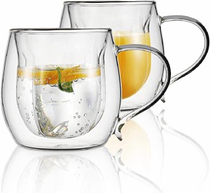 ダブルウォール グラス カップ 230ml 二重構造 耐熱ガラス マグカップ 透明 花の形 グラスコップ ティーカップ おしゃれ 保温 保冷 アイ