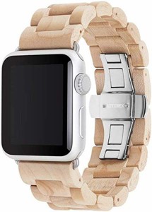 アップルウォッチ 木製ストラップ 古典的なリストバンド 木製のブレスレット ストラップ (メープル-42mm)