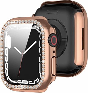 Apple Watch 45mm ケース メッキ加工バンパー PCケース 一体型 強化ガラス画面カバー クリスタルダイヤ付き アップルウォッチカバー 女性