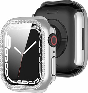 Apple Watch 45mm ケース メッキ加工バンパー PCケース 一体型 強化ガラス画面カバー クリスタルダイヤ付き アップルウォッチカバー 女性