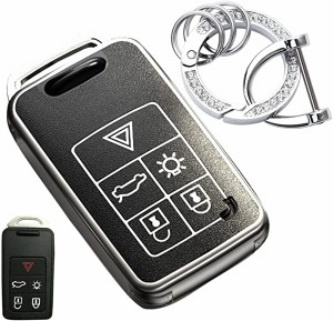 キーケース ボルボ 用 スマートキーケース キーカバー 5ボタン TPU 革柄 手触りいい ボルボ専用設計 キーホルダー VOLVO V40 V60 XC60 S8