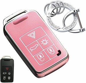 キーケース ボルボ 用 スマートキーケース キーカバー 5ボタン TPU 革柄 手触りいい ボルボ専用設計 キーホルダー VOLVO V40 V60 XC60 S8