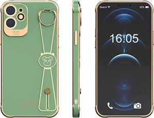 iphone12pro ケース アイフォンケース 韓国 くま おしゃれ ベルト付き 可愛い スマホケース スマホカバー (iphone12 pro,Green） 送料無