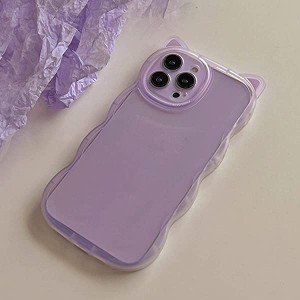 送料無料 iphone12 ケース 韓国 可愛い 猫耳 紫 透明 シンプル ソフトシェル 薄型 スマホケース スマホカバー あいふぉん12 ケース かわ