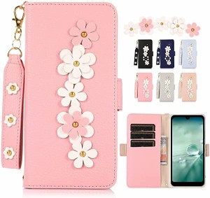 AQUOS wish ケース 手帳型 ストラップ付き カバー スマホケース おしゃれ レザー製花 耐衝撃 透明 TPU カバー スタンド カードホルダー 2