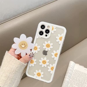 iPhone XS Max クリア ケース オシャレ 可愛い 北欧 白い デイジー 花 絵柄 花 デザイン スタンド 超薄 軽量 透明 一体型 ソフト TPU シ