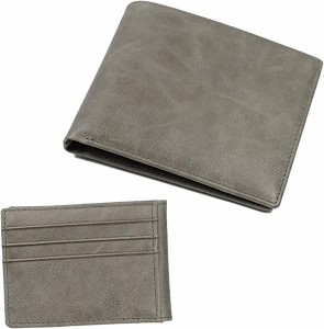 二つ折り財布 本革 メンズ 短財布 ツーインワン 大容量 牛革 多機能 人気 カード13枚収納 男性用 (Grey)