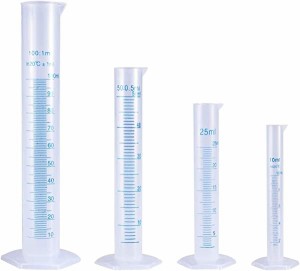 メスシリンダー 測定シリンダー 透明 計量 カップ 測定 ビーカー 液体容器 プラスチック製 透明計量[10ml 25ml 50ml 100ml 4本]
