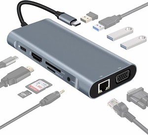 Type-cハブ 11in1 Type C ハブ ドッキングステーション 変換アダプタ USB3.0 PD急速充電 HDMI出力 LAN 100W イーサネット 100Mbps 4K対応