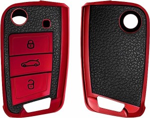 VW Golf 7 MK7 3-ボタン 車のキー スマートキー TPU保護 シリコン キーカバー 車の鍵 赤色/黒色 送料無料