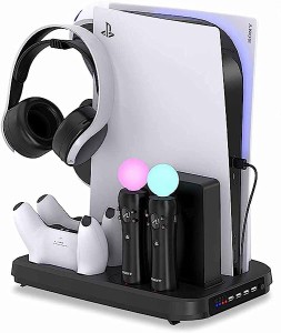 PSVR PS5 縦置きスタンド PS5 多機能 充電 スタンド コントローラー充電器 PS Moveコントローラ*2 充電＋PS5コントローラー*2充電 4台同