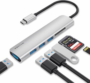 USB C ハブ 6in1 USB Type C HUB 変換アダプタ USB 3.0ポート４つ 高速データ転送 タイプC ハブ TFカード/SDカードMacBook Pro/MacBook A