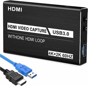 キャプチャーボード USB3.0 4Kビデオキャプチャカード (4K 30FPSパススルー HDMI 4K30FPS入力 1080P60FPSゲーム録画) HDMIビデオ録画・ラ