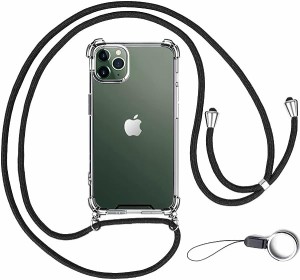 iPhone 11 Pro Max ケース アイフォン 11プロマックス カバー ストラップ2種付き 調節可能 ショルダー 肩がけ 首掛け 紐付き 斜めがけ 薄