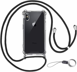 iPhone Xs X ケース アイフォン Xs X カバー ストラップ2種付き 調節可能 ショルダー 肩がけ 首掛け 紐付き 薄型 透明 PC + 軽量 シリコ