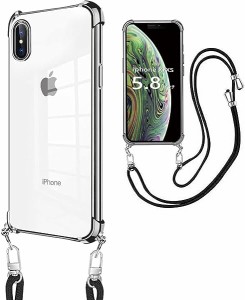 iPhone xs ケース iPhone x ケース クリア ショルダー 耐衝撃 薄型 TPU 軽量 肩がけ 首掛け 紐付き バンパー カバー ストラップ付き スト