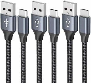 【3本セット 1m 1m 2m】 USB Type C ケーブル 3A 急速充電 cタイプ QuickCharge3.0対応 高速データ転送 高耐久ナイロン素材 Samsung Gala