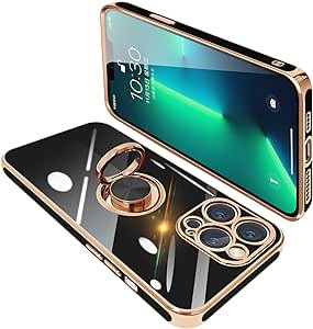 iPhone13 Pro Max ケース リング付き リング カバー 耐衝撃 TPU メッキ加工 360°回転 スタンド機能 車載ホルダー ストラップホール付き 