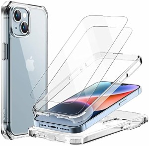 iPhone 14 Plus ケース 保護フィルム 強化ガラス 2枚付き 360°全面 耐衝撃性バンパー 保護カバー 透明バック (クリア) 送料無料