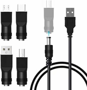 USBケーブル 4in1 DC 電源ケーブル 変換プラグ付き USB USB‐C Mini USB Micro USB DC充電コード 5.5x2.5 5.5x2.1mm （USB-丸口） 扇風機