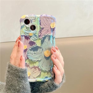 iPhone 13 ケース TPU カバー おしゃれ 韓国 可愛い 花柄 薄型 軽量 耐衝撃 スマホケース ワイヤレス充電対応 ストラップホール付き アイ