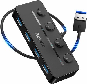 USB ハブ 5ポート USB A 3.0 4ポート 上差込タイプ Type-C 給電用ポート付き 直挿し 独立スイッチ付き LED表示灯 5Gbps 高速転送 USB増設