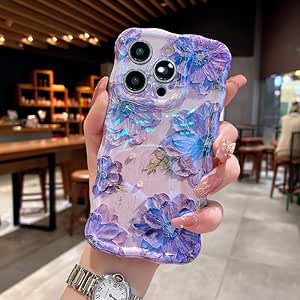 iPhone 14 Pro ケース TPU カバー おしゃれ 韓国 可愛い 花柄 薄型 軽量 耐衝撃 スマホケース ワイヤレス充電対応 ストラップホール付き 