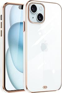 iPhone15 ケース クリア スマホケース アイフォン15 カバー 透明 薄型 韓国 人気 耐衝撃 TPU メッキ加工 インスタ 流行 バンパー(ホワイ