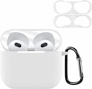 AirPods 3 ケース ダストガード付き 第3世代 カバー エアーポッズ 3世代 シリコン 保護 ケース カラビナ付き Airpods3 case フック付き 